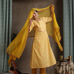 Khushal K Women Geometric Printed Cotton A-Line Kurta set