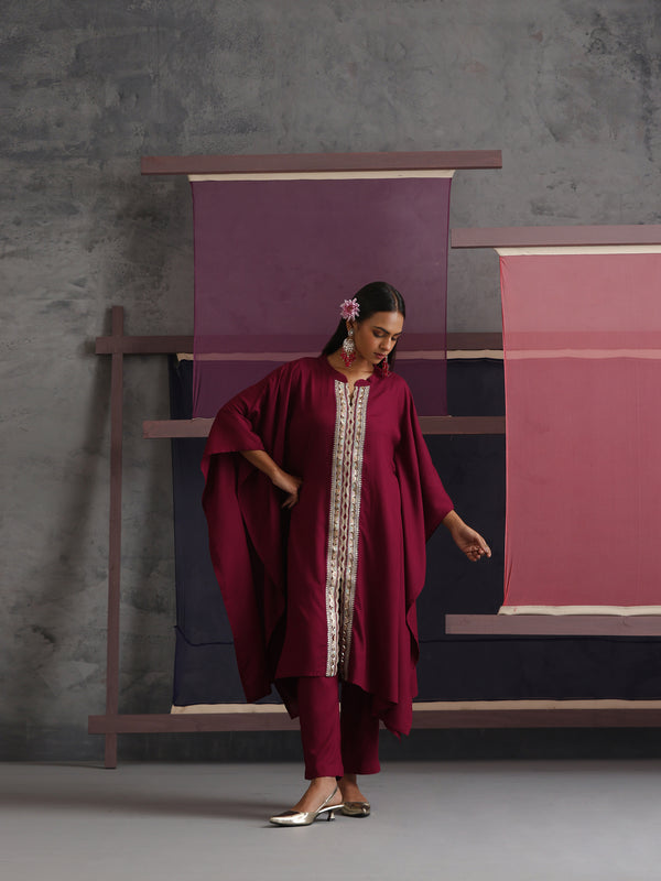 Khushal K Women Mandarin collar Maroon Kaftan set