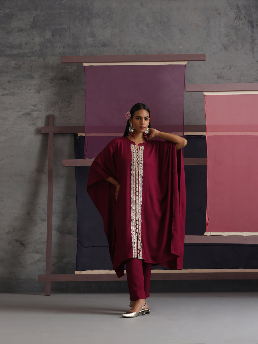 Khushal K Women Mandarin collar Maroon Kaftan set