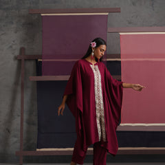 Khushal K Women Mandarin collar Maroon Kaftan set