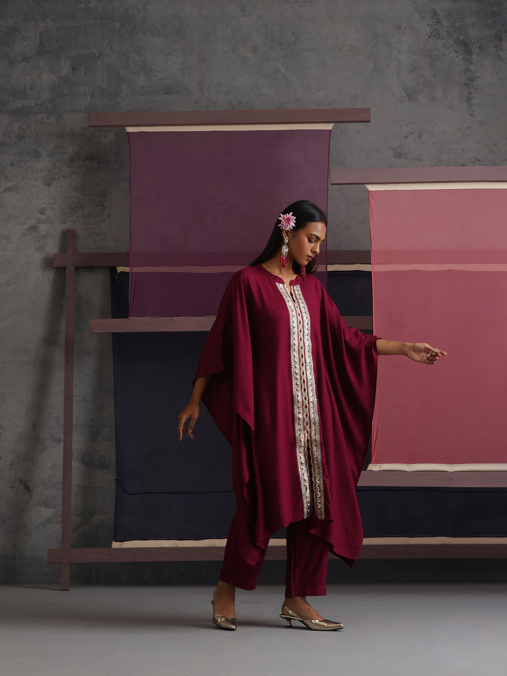 Khushal K Women Mandarin collar Maroon Kaftan set