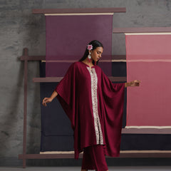 Khushal K Women Mandarin collar Maroon Kaftan set