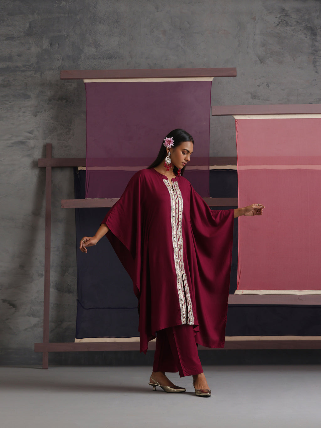 Khushal K Women Mandarin collar Maroon Kaftan set