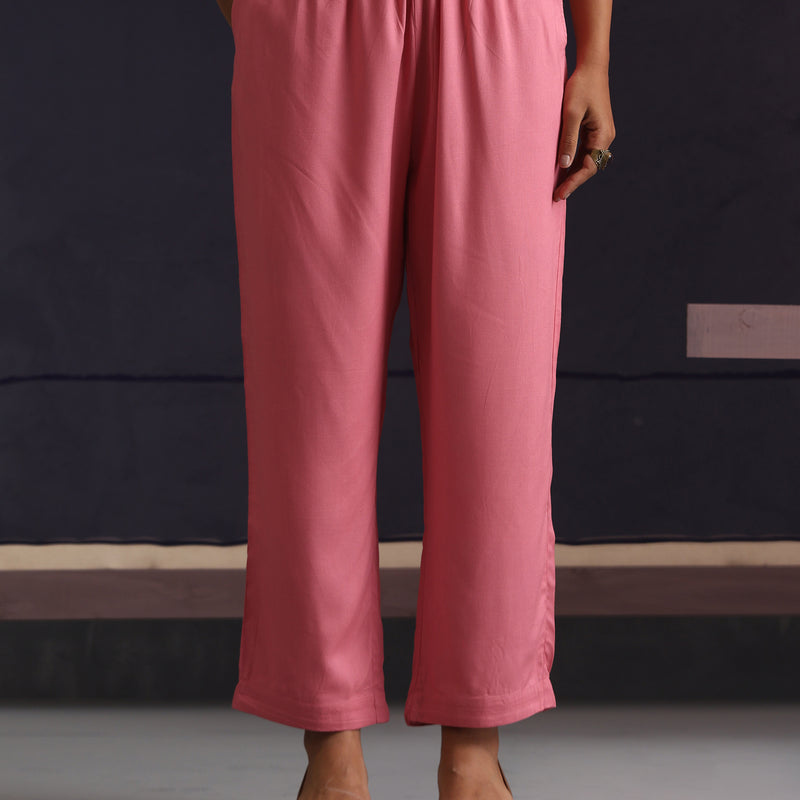 Women Mandarin Collar Pink Kaftan Set - Khushal K - Image 3