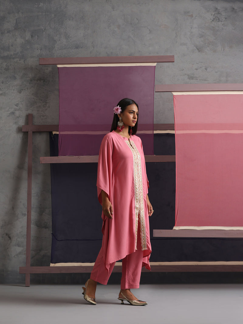 Khushal K Women Mandarin collar Pink Kaftan set