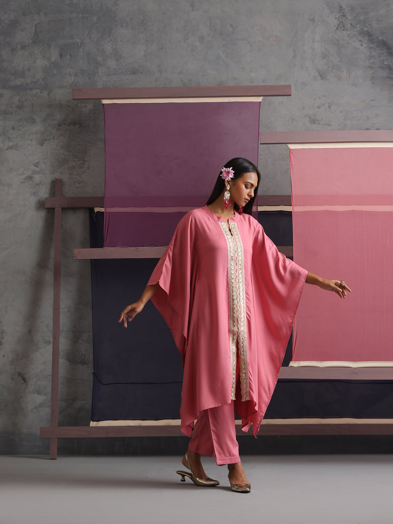 Khushal K Women Mandarin collar Pink Kaftan set