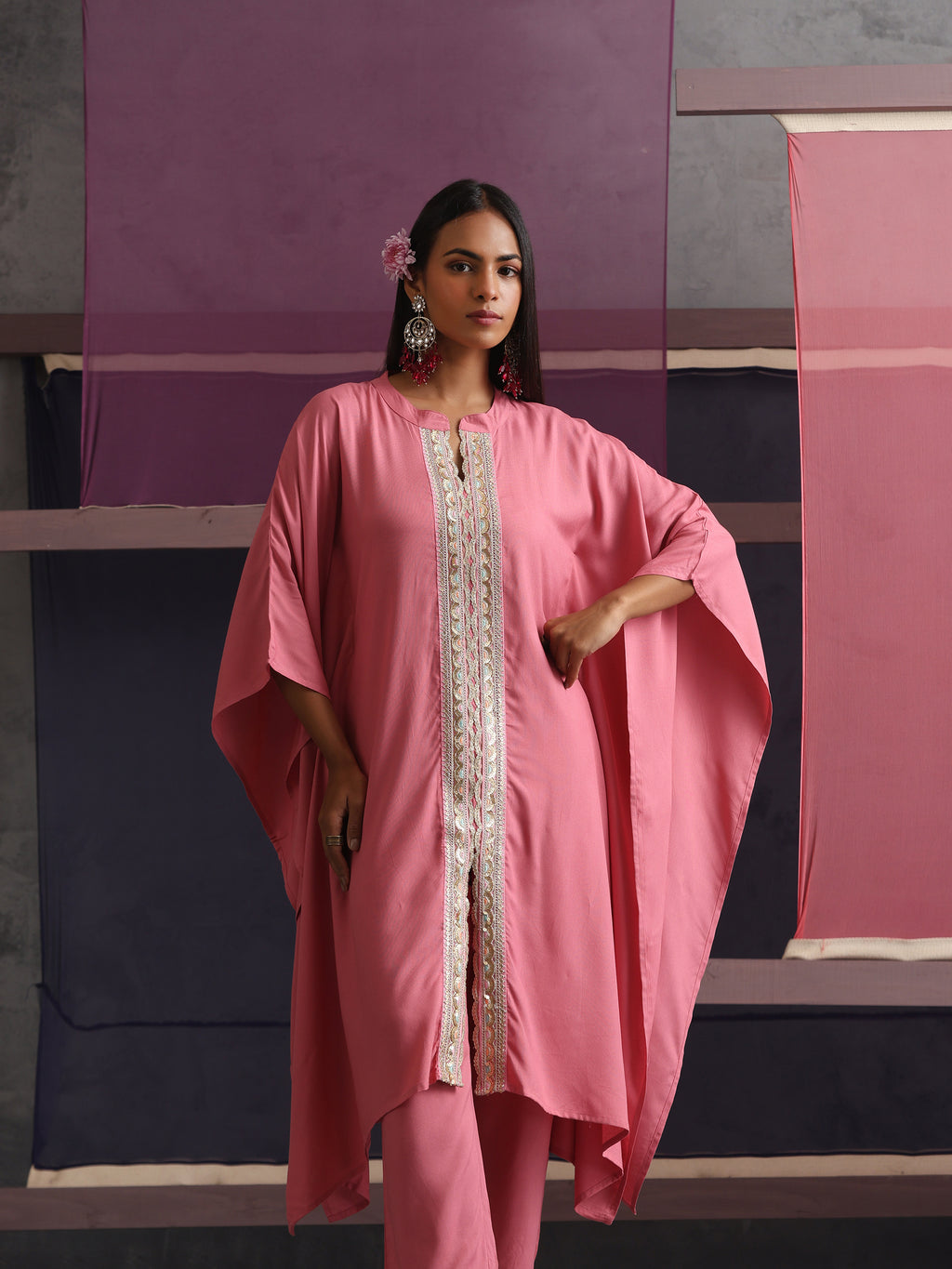 Khushal K Women Mandarin collar Pink Kaftan set