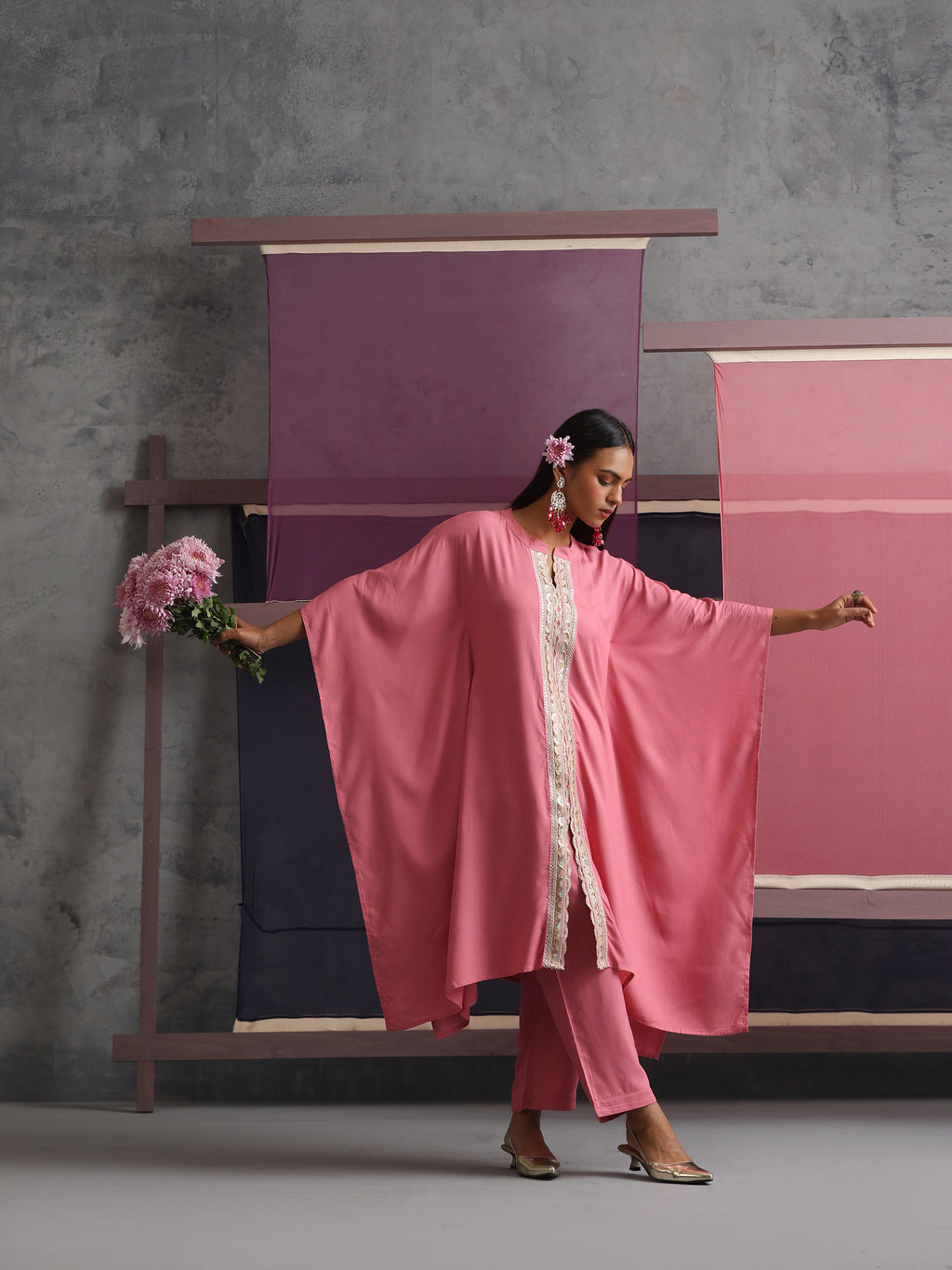 Khushal K Women Mandarin collar Pink Kaftan set