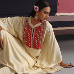 Khushal K Women Embroidered mirror work Cream Kaftan set