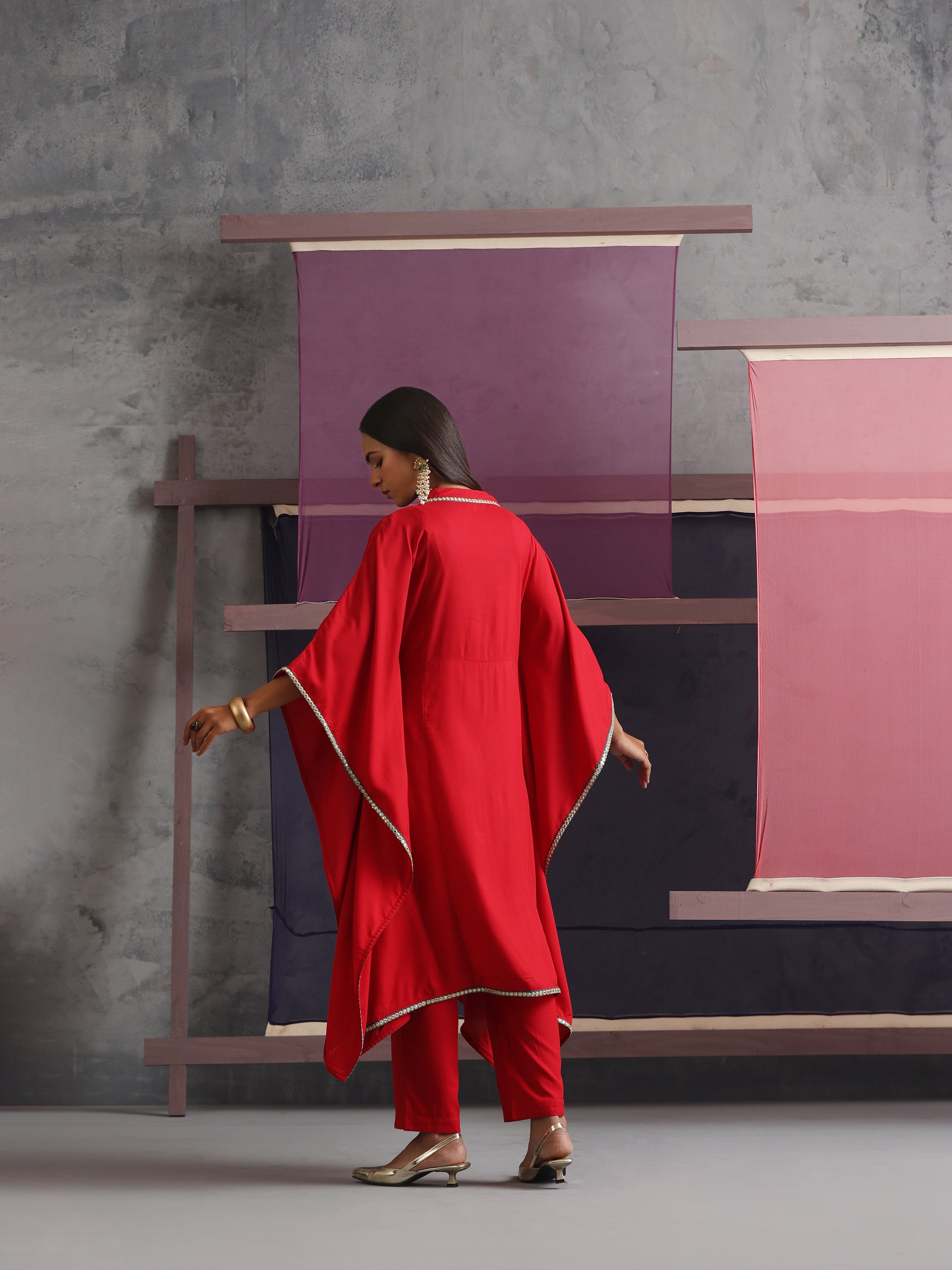 Khushal K Women Embroidered mirror work Red Kaftan set