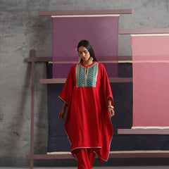 Khushal K Women Embroidered mirror work Red Kaftan set