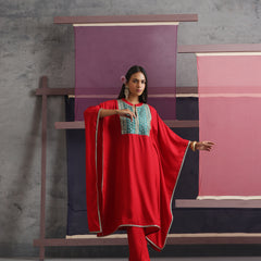 Khushal K Women Embroidered mirror work Red Kaftan set