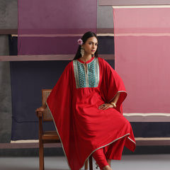 Khushal K Women Embroidered mirror work Red Kaftan set