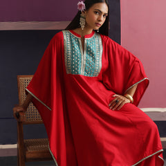 Khushal K Women Embroidered mirror work Red Kaftan set