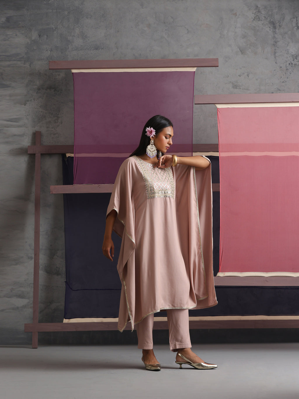 Khushal K Women Motifs Embroidered Kaftan set