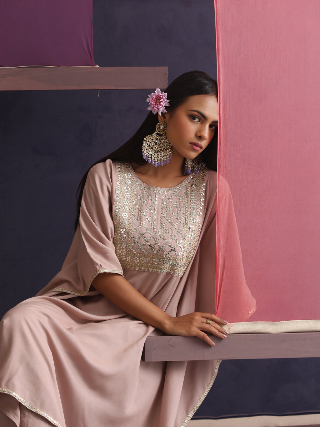 Khushal K Women Motifs Embroidered Kaftan set