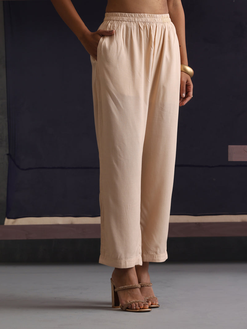 Khushal K Women Motifs Yoke Round Nack Design Beige Kaftan set