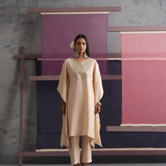 Khushal K Women Motifs Yoke Round Nack Design Beige Kaftan set