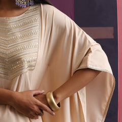 Khushal K Women Motifs Yoke Round Nack Design Beige Kaftan set
