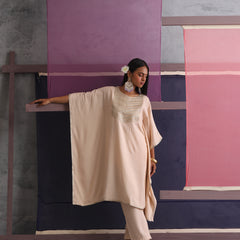 Khushal K Women Motifs Yoke Round Nack Design Beige Kaftan set
