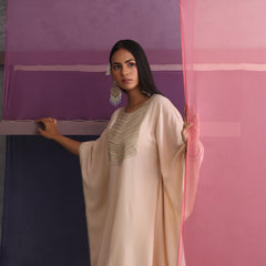 Khushal K Women Motifs Yoke Round Nack Design Beige Kaftan set