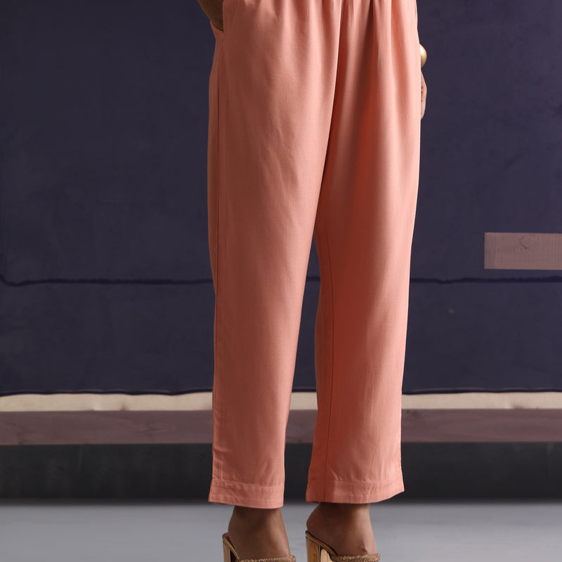 Women Motifs Yoke Design Kaftan Set - Peach - Khushal K - Image 3