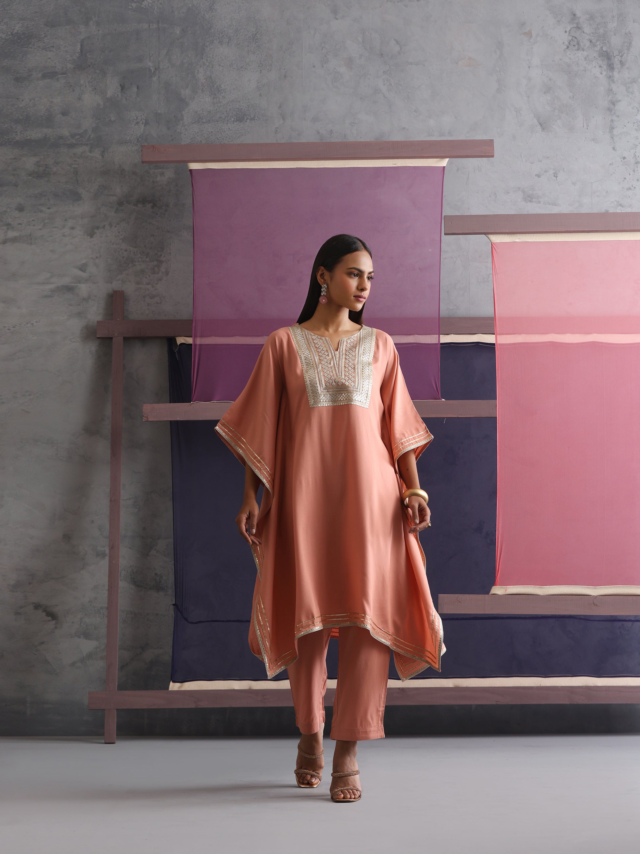 Khushal K Women Motifs Yoke Design Kaftan set