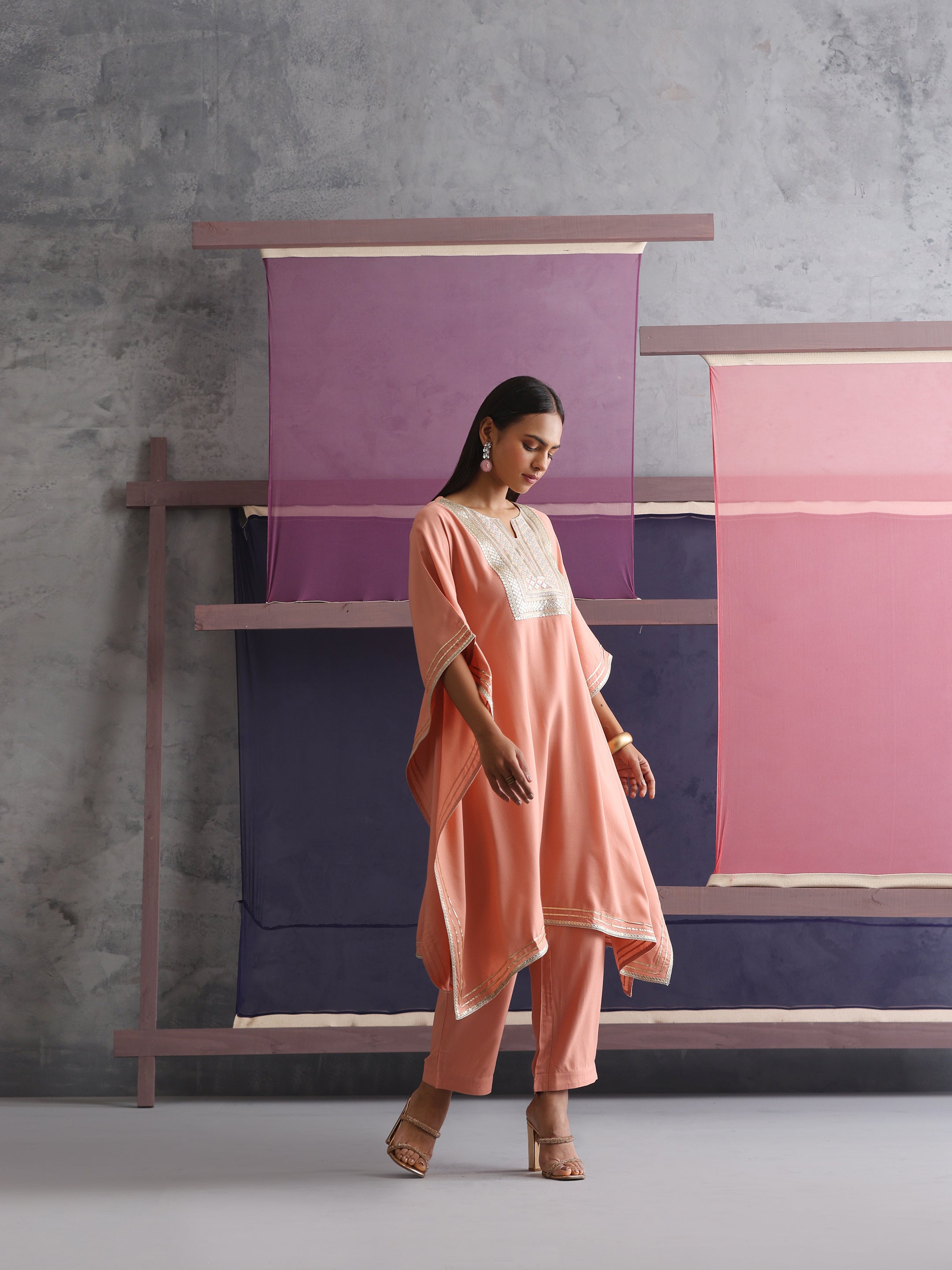 Khushal K Women Motifs Yoke Design Kaftan set