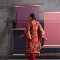 Khushal K Women Round Neck Prined Chanderi Kaftan set
