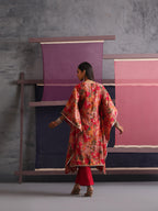 Khushal K Women Round Neck Prined Chanderi Kaftan set