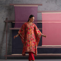 Khushal K Women Round Neck Prined Chanderi Kaftan set