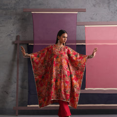 Khushal K Women Round Neck Prined Chanderi Kaftan set