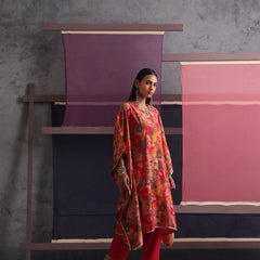 Khushal K Women Round Neck Prined Chanderi Kaftan set