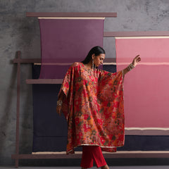 Khushal K Women Round Neck Prined Chanderi Kaftan set