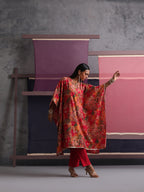 Khushal K Women Round Neck Prined Chanderi Kaftan set