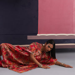 Khushal K Women Round Neck Prined Chanderi Kaftan set