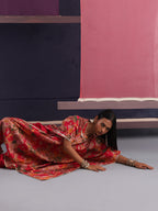 Khushal K Women Round Neck Prined Chanderi Kaftan set