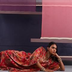 Khushal K Women Round Neck Prined Chanderi Kaftan set