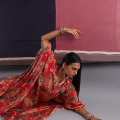 Khushal K Women Round Neck Prined Chanderi Kaftan set