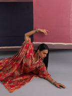 Khushal K Women Round Neck Prined Chanderi Kaftan set