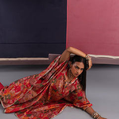 Khushal K Women Round Neck Prined Chanderi Kaftan set