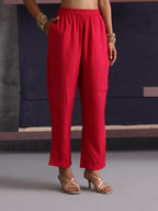 Khushal K Women Round Neck Prined Chanderi Kaftan set