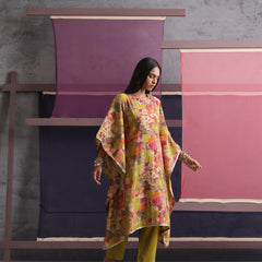 Khushal K Women Round Neck Prined Chanderi Green Kaftan set