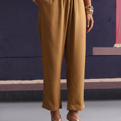 Khushal K Women Motifs V-Neck Brown Kaftan set