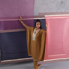 Khushal K Women Motifs V-Neck Brown Kaftan set