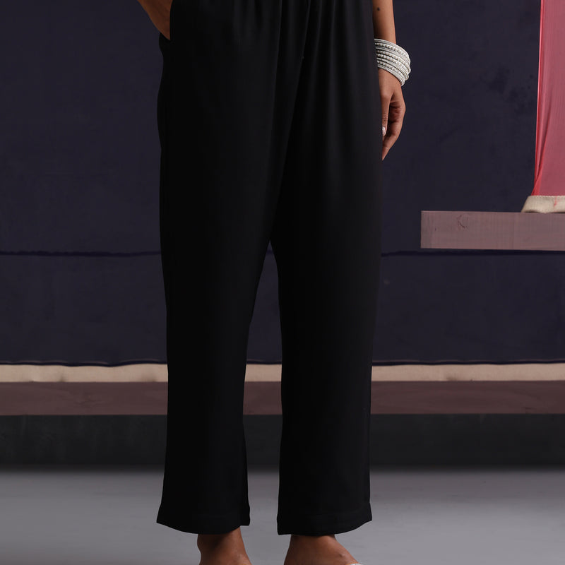 Women Embroidered Black Printed Kaftan Set - Khushal K - Image 3
