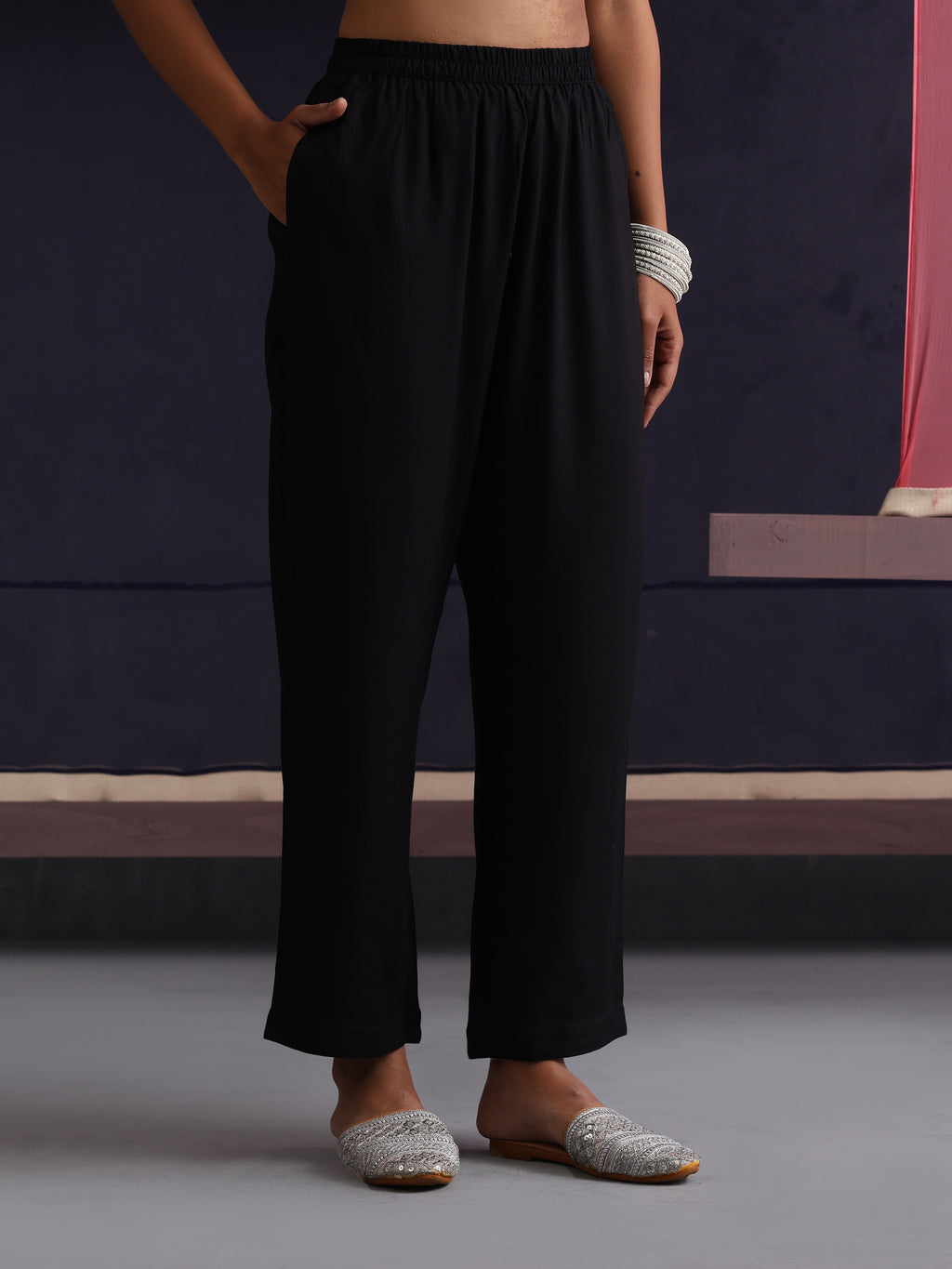 Khushal K Women Embroidered Black Printed Kaftan set