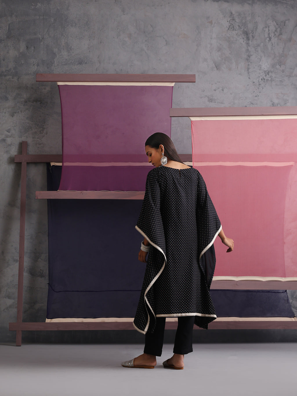 Khushal K Women Embroidered Black Printed Kaftan set