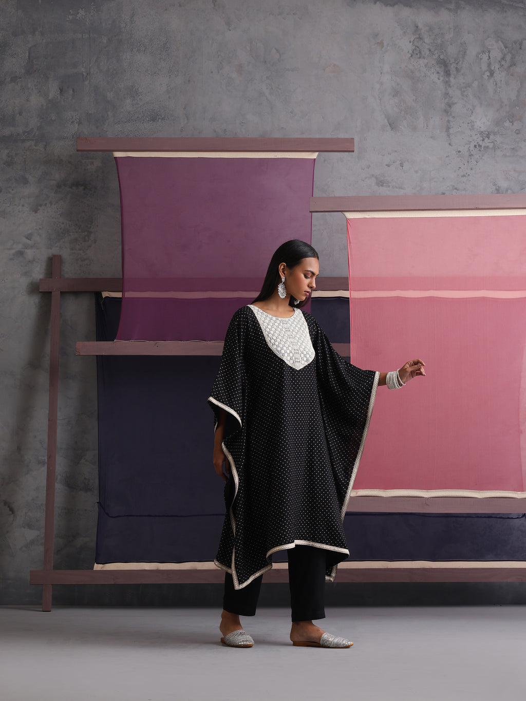 Khushal K Women Embroidered Black Printed Kaftan set