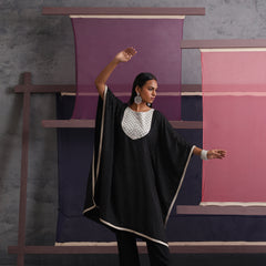 Khushal K Women Embroidered Black Printed Kaftan set